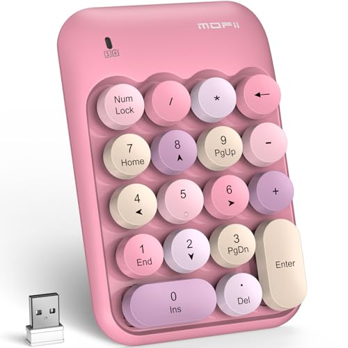 MOFII Wireless Number Pads, Colorful 2.4G Wireless 18 Keys Numeric Keypad Portable 10 Key Numpad for Financial Accounting, Laptop, PC, Computer, Notebook- Pink - color: Pink Colorful