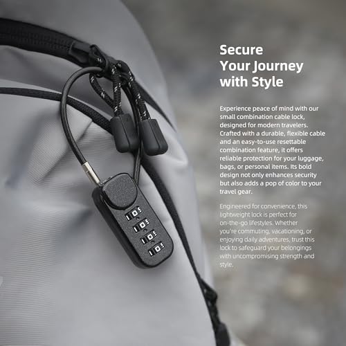 4 Digit Combination Lock, Combo Cable Lock with Code, Small Padlock Combination for Luggage, Suitcase, Gym Locker, Backpack Zipper, Gun Case, Fence Gate, Travel Safe Candados, Outdoor Use - color: Black+Black