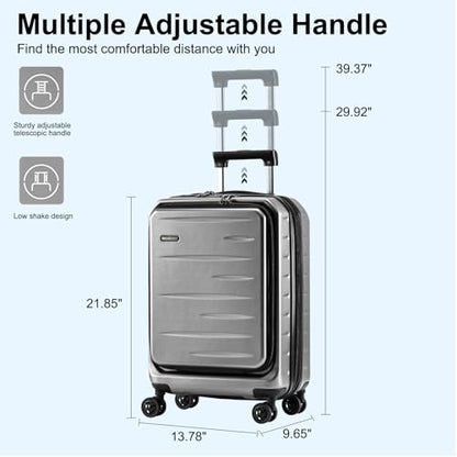 CENSIEN Expandable Carry On Luggage Airline Approved, 20 Inch Lightweight ABS+PC Hard Shell Suitcases with Front Pocket, Spinner Wheels, TSA Lock (Dark Gray, 1PC) - color: Gray, size: Carry On - 20 Inch - EXT - Front Open