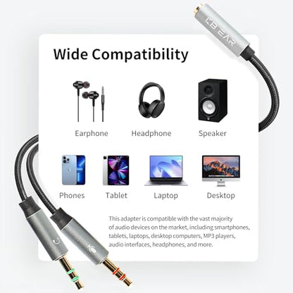 H HIFIHEAR KBEAR KA01 Headphone Splitter for Computer,5Pack | 3.5mm Female to 2 Dual 3.5mm Male,Braided Audio Adapter Cable,Microphone Stereo Jack Earphones Port,for Gaming Headset - size: 3.5MM-5Pack
