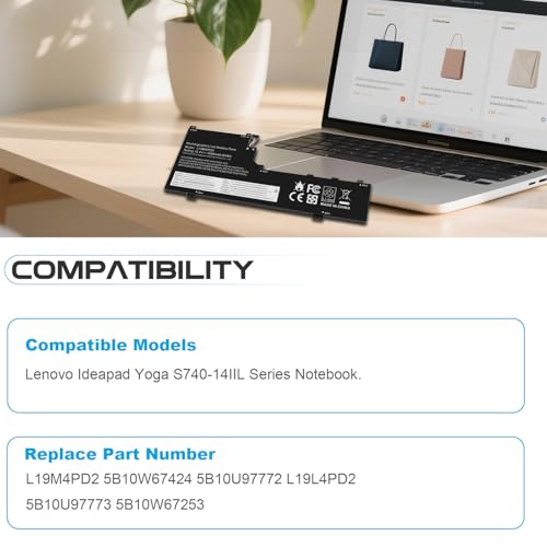 ASUNCELL L19L4PD2 Laptop Battery Compatible with Lenovo Ideapad Yoga S740-14IIL Series Notebook L19M4PD2 5B10W67424 5B10U97772 5B10U97773 5B10W67253 15.4V 62Wh 4080mAh 4-Cell - color: L19L4PD2