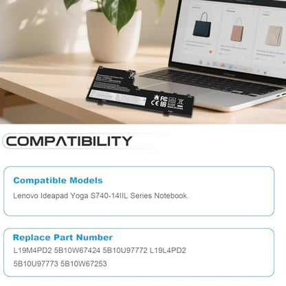 ASUNCELL L19L4PD2 Laptop Battery Compatible with Lenovo Ideapad Yoga S740-14IIL Series Notebook L19M4PD2 5B10W67424 5B10U97772 5B10U97773 5B10W67253 15.4V 62Wh 4080mAh 4-Cell - color: L19L4PD2