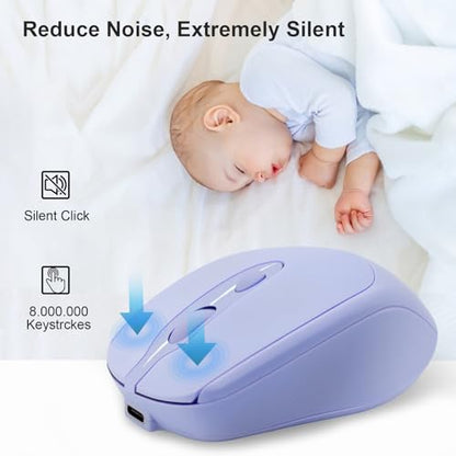 Rechargeable Wireless Mouse, Bluetooth for Laptop/iPad/MacBook Pro/Air, Silent for PC/Surface Pro/Lenovo/Samsung Table, Portable Slim Computer Mouse (Purple) - color: Purple