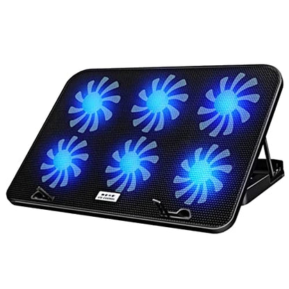 Six Fans Laptop Cooling Pad 2 USB Port Cooler Pad Stand for Laptop Quiet USB Cooling Fan Adjustable Height, Black