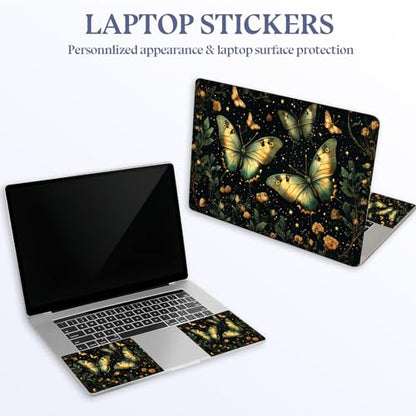 Universal Laptop Skin Sticker Decal,15.6 Inch Laptop Vinyl Cover for 13" 14" 15.6" Laptop,Scratch-Resistant Waterproof Protector Wrap,Reusable with Wrist Pads,Golden Butterflies on Starry - color: Golden Butterflies on Starry