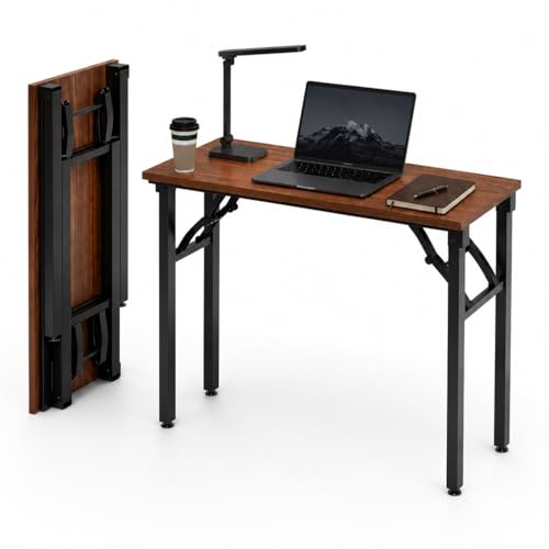 Frylr Small Folding Computer Desk – Portable 35.8 Inch Foldable Laptop Table, No-Assembly, Collapsible and Compact for Easy Storage, Lightweight for Small Spaces, Craft and Study Use, Dark Walnut - color: Dark Walnut, size: 35.8 X 15.7 Inch, style: NO Pow