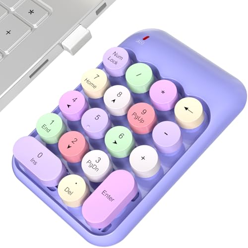 MOWUX Wireless Number Pads, Cute Colorful Numeric Keypad Numpad Portable 2.4 GHz Financial Accounting Number Keyboard Extensions, 18 Key Number Numpad for Laptop Desktop, PC (Purple) - color: Purple