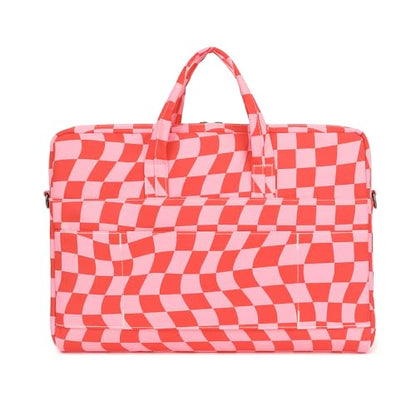 Laptop Shoulder Bag15.6inch women men Waterproof 16inch Computer Bags Women Business Office Work Bag Briefcase 14 inch case - color: Pink Checker