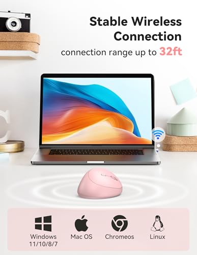 TECKNET Ergonomic Mouse, Bluetooth Wireless Vertical Mouse, Rechargeable Battery, Quiet Clicks, 4800 DPI Adjustable, BT5.0/3.0 & 2.4G Connect, Easy to use, Wide Compatibility - Pink - color: Pink