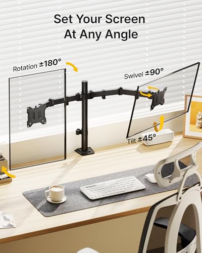 monTEK Heavy-Duty Dual Monitor Stand for 17-32", 22 lbs Each | Adjustable dual monitor mount, full-motion arms, clamp/grommet bases, cable management and VESA 75/100 - size: Dual Monitor