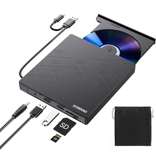 ORIGBELIE External DVD Drive, CD Drive USB 3.0 Typle C CD/DVD ROM +/-RW Adapter with USB Port DVD Burner for Laptop PC Desktop Computer, Optical Disk Drive CD Player Compatible with Mac Windows Linux - size: 6" x 5.6" x 0.7"