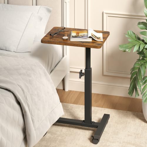 TUTOTAK C Table End Table Adjustable Height, TV Tray Table for Small Spaces | 360°Swivel casters, Slide Under Couch Side Table, Sofa Bedside Table for Living Room, Bedroom, Brown TB01BB099 - color: Brown