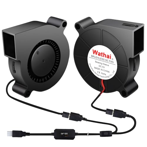 Wathai 2PCS 50mm x 15mm 5V USB Blower Fan 5015 Brushless Cooling Fans | 2 in 1 cosplay helmet cooling fan with Variable Speed Controller for Laptops, Helmets,welding hood ventilation - size: 50mm