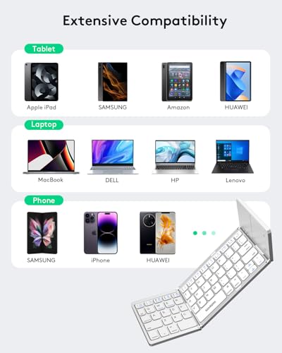 Samsers Foldable Bluetooth Keyboard with Touchpad, Slim Compact, Silver | Multi-touch Trackpad, Full Size, Phone Holder, USB-C Charging, 1 Device, for Android Windows iOS Mac OS, Mobile Productivity - color: Frost Silver, size: 1-Device