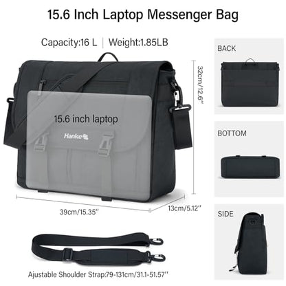 Hanke 15.6 Inch Laptop Messenger Bag for Men & Women, Large Crossbody Satchel Work Bag - color: Black