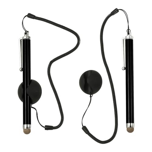 PATIKIL 2 Pcs Screen Capacitive Pen with Spring Rope Fixing Dock High Sensitivity for Mobile Phone Car Navigation GPS POS Tablet Laptop, Black - color: Black