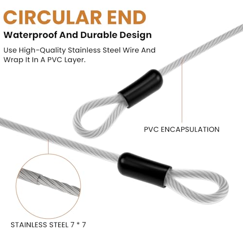 2Pcs 4.9FT 5mm Stainless Steel Security Cable Lock, Steel Coated Braided Double Loop Flexible Wire Rope for Bicycles, Luggage, Gates & Outdoor Equipment - size: 4.9FT
