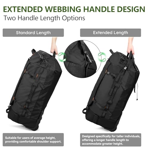 Vomgomfom 86L Collapsible Wheeled Duffle Bag Waterproof, Black | Detachable Backpack Straps, Padded Laptop Sleeve, Quilted Reinforced Base, U-Shape Mesh Pocket, Shoe Compartment - color: Black
