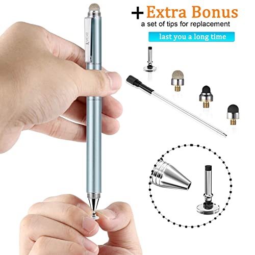 Capacitive Stylus Pen, 4-in-1 High Sensitivity and Precision Touch Screen Stylus Clear Disc Tip,Black Rubber Tip &Mesh Fiber Tip Compatible with Universal Touch Screen Device (Ice Blue) - color: Ice Blue
