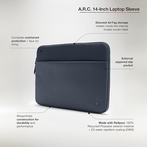 Incase A.R.C. Laptop Sleeve 14 Inch – MacBook Case with Faux Fur Lining, External Pocket – Fits MacBook Pro Air Lenovo Dell HP – Laptop Cover, Computer Case - Travel, Work, College - Navy - color: Navy