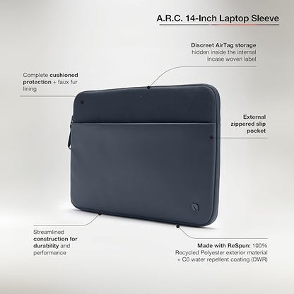 Incase A.R.C. Laptop Sleeve 14 Inch – MacBook Case with Faux Fur Lining, External Pocket – Fits MacBook Pro Air Lenovo Dell HP – Laptop Cover, Computer Case - Travel, Work, College - Navy - color: Navy