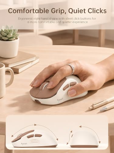hunart H6 49g Wireless Mouse, Bluetooth & 2.4GHz, Rechargeable,Mocha Brown | Silent Clicks, Two Ways to Connect, USB-C Charging, Lightweight Right-Hand Ergonomic Comfort, for Laptop, MacBook, Computer - color: Mocha Brown