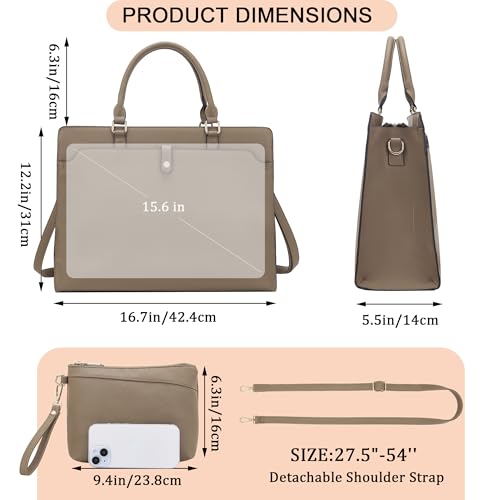 YZAOLL 15.6 Inch Laptop Bag for Women Work Tote Briefcase for Teacher Purse - color: F-camel