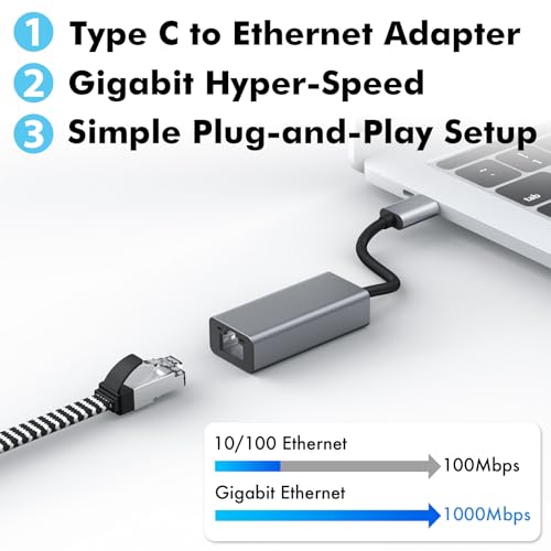 Cyberguys USB C to Ethernet Adapter, Plug and Play Ethernet Adapter, 1Gbps Gigabit RJ45 to Type-C (Thunderbolt 4/3 Compatible) Network Dongle, Compatible for MacBook Pro/Air, iPhone 16 Pro/Max, iPad