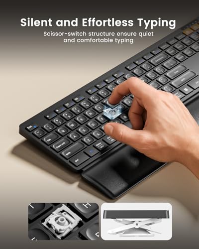 ProtoArc KM60 Wireless Ergonomic Keyboard Mouse Combo, Black | Full-size Keyboard with Wrist Rest, 63G Mouse, 3-Device Switching (Dual Bluetooth+2.4G), Type-C Charging, Quiet Keys