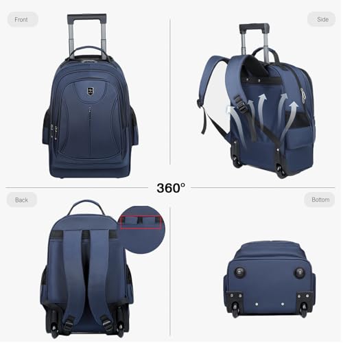 FANDARE Men's Wheeled Business Backpack Rolling Convertible Laptop Carry-On Luggage Mobile Office Case Trolley Handle with Hideaway Strap Daypacks with Wheels for Business Travel Office Commute Blue - color: Blue