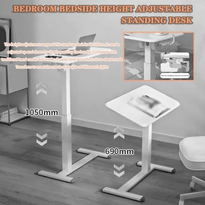 Height Adjustable Standing Desk, Sit Stand Mobile Workstation, Living Room Mobile Sofa Side Table, Reversible Laptop Table with Rollers, Anti-Fall Fence(Primary Color) - color: Primary Color