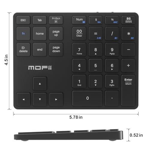MOFII Number Pad for Laptop - Bluetooth Black Wireless Numeric Keypad 35 Keys USB-C Rechargeable Numpad, Accounting Portable Financial Data 10 Key for Laptop/PC/Desktop/Notebook/Surface Pro - color: Dark black