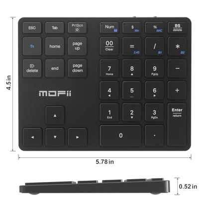 MOFII Number Pad for Laptop - Bluetooth Black Wireless Numeric Keypad 35 Keys USB-C Rechargeable Numpad, Accounting Portable Financial Data 10 Key for Laptop/PC/Desktop/Notebook/Surface Pro - color: Dark black