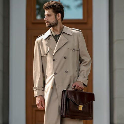 Time Resistance Leather Briefcase for Men - Business Laptop Bag - Italian Handmade Leather Bag - Attache - Gift Box Included - color: Brown