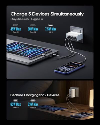 CUKTECH 100W GaN USB C Fast Charger, 3-Port Wall Charger, Compact Fast Charging Block, Foldable Power Adapter for MacBook Pro/Air, iPhone 17/16/15, Galaxy S24, Pixel, Steam Deck, with 240W Cable - color: White