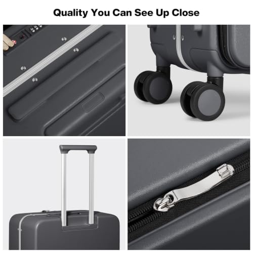 mixi 20 Inch Carry On Luggage 22x14x9 Airline Approved PC Hard Shell Suitcase Top Opening Aluminum Frame Travel Suitcases with Wheels, Rock Gray - color: Rock Gray, size: 20 Inch