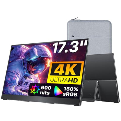 cocopar Portable Monitor 17.3 Inch 4K UHD 60Hz 150% sRGB Travel Monitor with Speaker HDMI USB-C Second Screen for Laptop MacBook Surface PC Xbox PS4/5, VESA Mountable, with Kickstand - size: 17.3 Inch