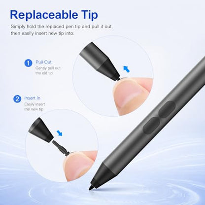 Pen for Surface Pro 11/10/9/8/X, Surface Laptop/Book/Go/Studio, Kobo | Palm Rejection, 1024 Pressure, 2500H Battery Life Active Stylus Pencil for Student Note-Taking & Artist Business Drawing - color: Black