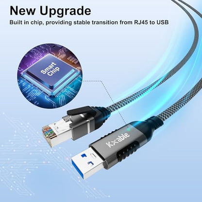 Flat USB to Ethernet Cable 6 FT, USB 3.0 A to RJ45 Thin Cord, Directly Connected, Aluminum, Braided, OFC, USB to RJ45 Gigabit LAN Network Cable for Laptop, PC, Switch and More, OD: 0.8in x 0.25in - size: 6 Feet, style: USB A to Ethernet