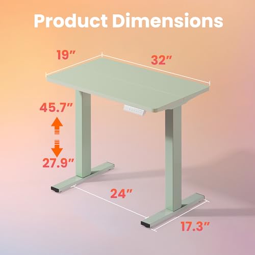HUANUO 32x19 Inch Small Electric Standing Desk, Adjustable, Sage Green | Compact Home Office Desk, 176lbs heavy duty lifting with 4 height presets. M8 screw holes ready for DIY mobile wheels - color: Sage Green, size: 32" X 19"