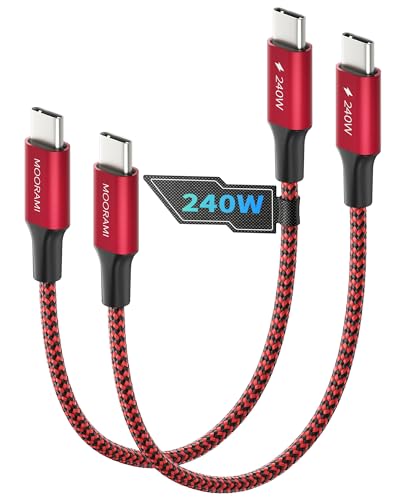 2-Pack 1ft Short 240W USB C to USB C Cable, 12-inch PD 3.1 Fast Charging Cord Compatible for CarPlay, iPhone17/16/15, MacBook, iPad, Samsung, 48-Braided High-Speed 480Mbps Data Cable for Car - color: Red, size: 1 ft (12 in)