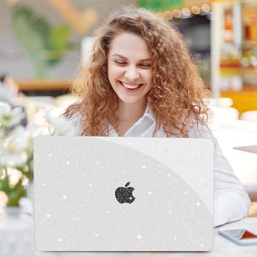 G JGOO for MacBook Air 13 inch Case 2021 2020-2018 M1 A2337 A2179 A1932 | Glitter Protective Plastic Hard Shell for MacBook Air 13.3 inch Case + Keyboard Cover + Screen Protector, Sparkly Clear - color: Clear