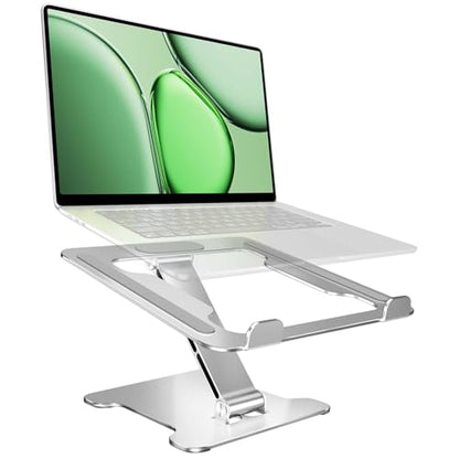 LRLKFX Laptop Stand Portable Foldable Aluminum Laptop Riser Height Adjustable Ergonomic Holder for Desk Compatible with MacBook Air Pro, Dell, HP, Lenovo & More 10-15.6" - Silver - color: Silver