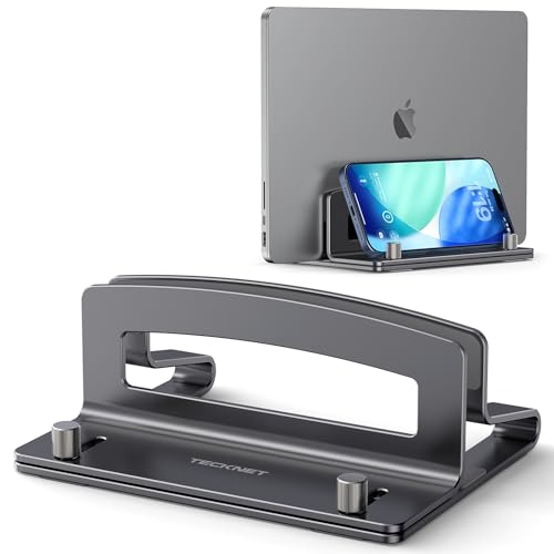 TECKNET Vertical Laptop Stand, Adjustable Aluminum Laptop Stand (Fits Up to 17.3"), Space-Saving Vertical Stand with Non-Slip & Scratch-Resistant Silicone, Compatible with MacBook Pro/Air, Dell, HP