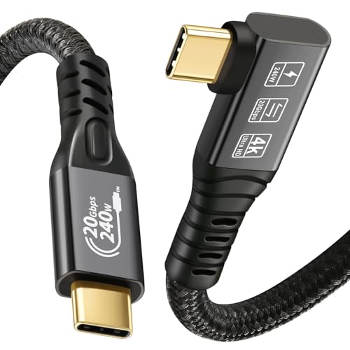 USB C 3.2 Gen2x2 20Gbps Cable, 90Degree USB C 4K@60Hz UHD Video 5A/240W PD3.1 Fast Charge Cord with E-Marker Compatible with Thunderbolt 3/4 - size: 90D 20G 240W 1M