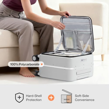 mixi 17x14x9 Carry On Luggage Underseat PC Hard Shell Suitcase Top Opening Aluminum Frame Travel Suitcases with Wheels, Smoke White - color: Smoke White, size: 17x14x9 Inch
