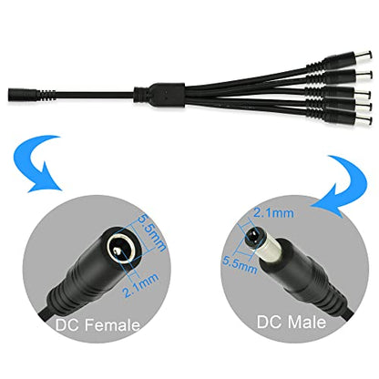 GINTOOYUN DC 5.5mm x 2.1mm Splitter Cable, 1 Female to 5 Male DC Splitter Adapter 12V DC Power Extension Cable for LED Strip Light, CCTV Security Camera 0.7m (1 to 5 Way)