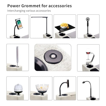 Multifunctional Sofa Armrest, Couch Armrest with Wireless Charge Stand, Removable Couch Caddy with Storage,Including LED Reading Light - color: Almond, size: Fabric-1 CUP