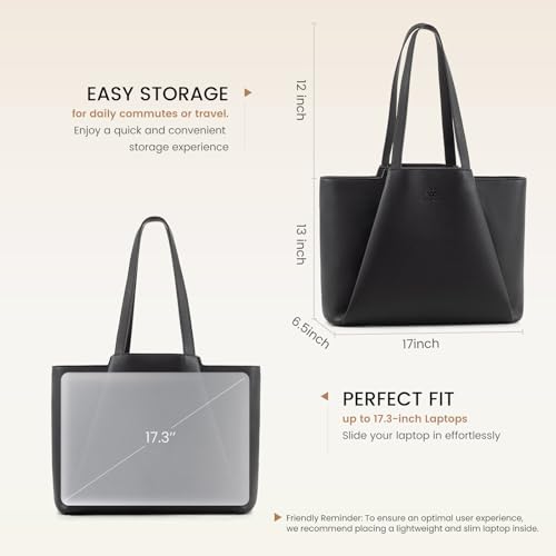 LOVEVOOK Laptop Tote for Women - 15.6 Inch Faux Leather Laptop Bag with Clutch, Large Capacity Office Purse Computer - color: Black, size: 15.6 inch