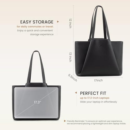 LOVEVOOK Laptop Tote for Women - 15.6 Inch Faux Leather Laptop Bag with Clutch, Large Capacity Office Purse Computer - color: Black, size: 15.6 inch